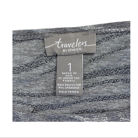 Chico's Travelers Collection Silver & Metallic Zebra Stripes Ruched Blouse Top M - Picture 8 of 12